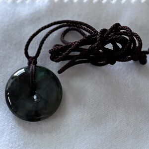 Elegant Green Jade Donut Pendant Necklace